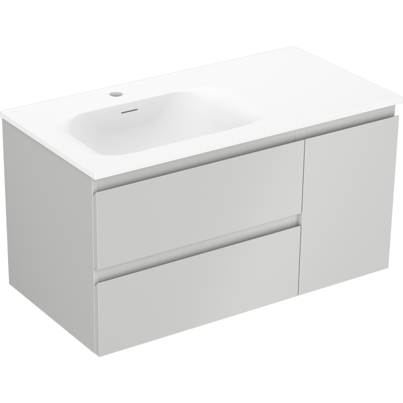 Mexen Orio armoire de salle de bain 90 cm avec lavabo Vela gauche, 2S, 1D, gris mat/blanc mat - 91A13-09047-3-BBFFF62-W23L01
