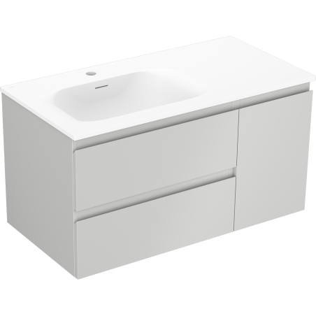 Mexen Orio Armoire de salle de bain 90 cm avec lavabo Vela à gauche, 2S, 1D, gris mat/blanc mat - 91A13-09047-3-BBFFF62-W23L01