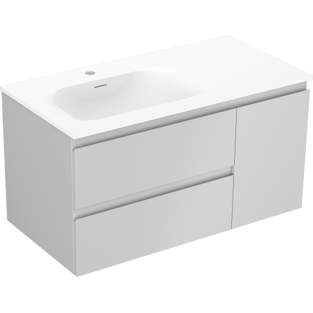 Mexen Orio armoire de salle de bain 90 cm avec lavabo Vela gauche, 2S, 1D, gris mat/blanc mat - 91A13-09047-3-BBFFF62-W23L01