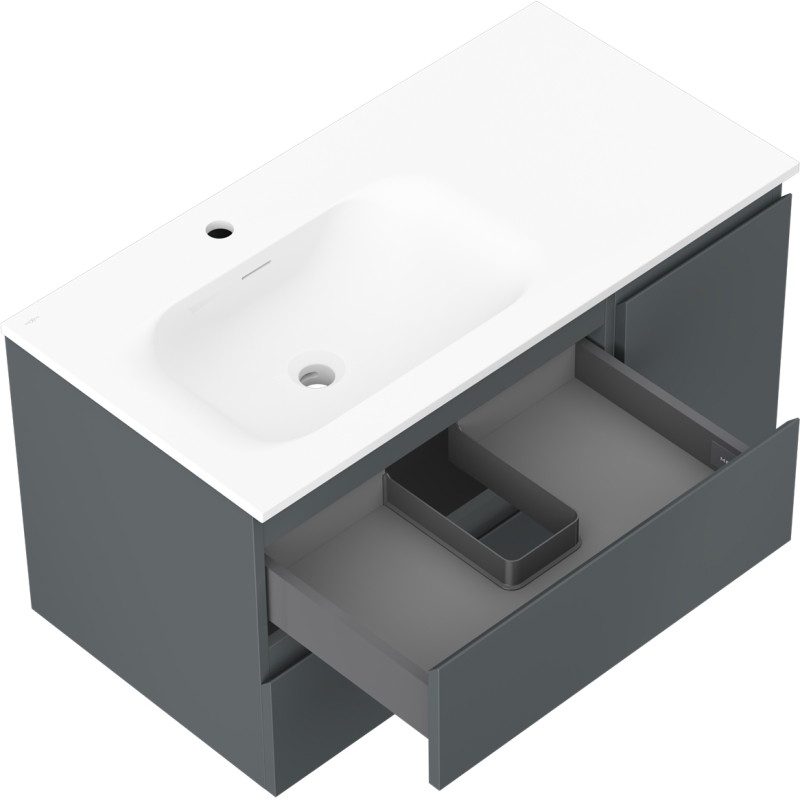 Mexen Orio armoire de salle de bain 90 cm avec lavabo Vela gauche, 2S, 1D, graphite mat/blanc mat - 91A13-09047-3-BBFFF66-W23L01