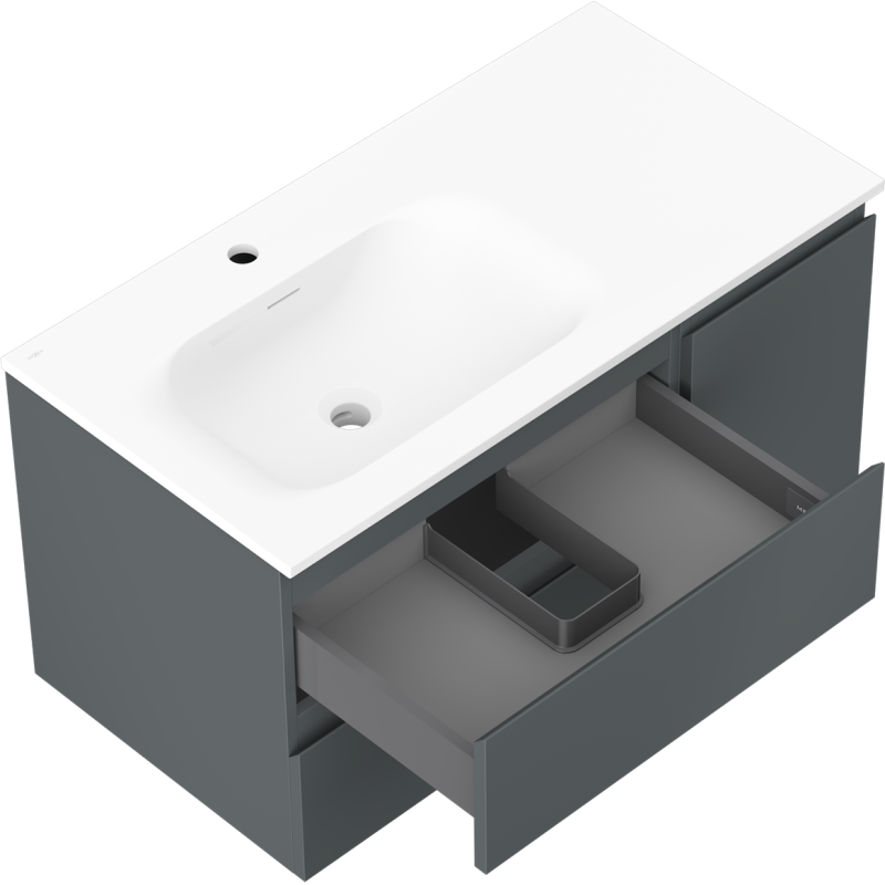 Mexen Orio meuble de salle de bain 90 cm avec lavabo Vela gauche, 2S, 1D, graphite mat/blanc mat - 91A13-09047-3-BBFFF66-W23L01