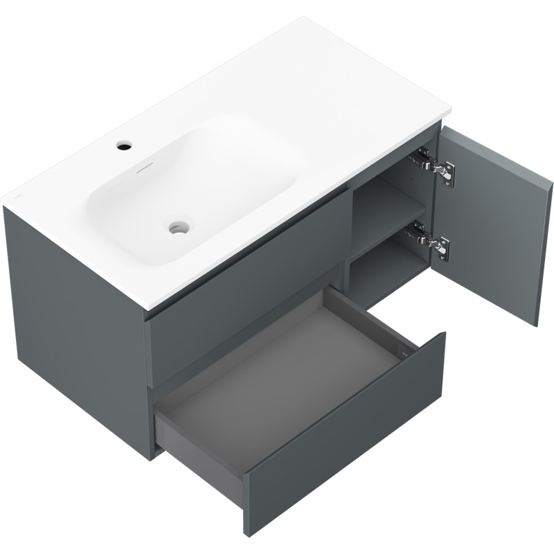 Mexen Orio armoire de salle de bain 90 cm avec lavabo Vela gauche, 2S, 1D, graphite mat/blanc mat - 91A13-09047-3-BBFFF66-W23L01