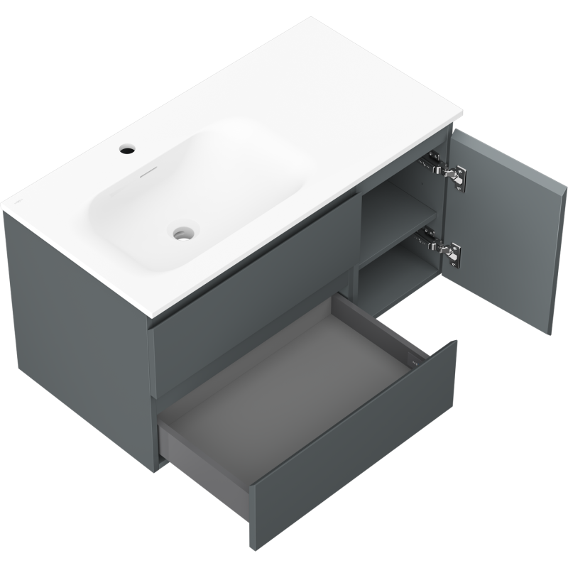 Mexen Orio meuble de salle de bain 90 cm avec lavabo Vela gauche, 2S, 1D, graphite mat/blanc mat - 91A13-09047-3-BBFFF66-W23L01
