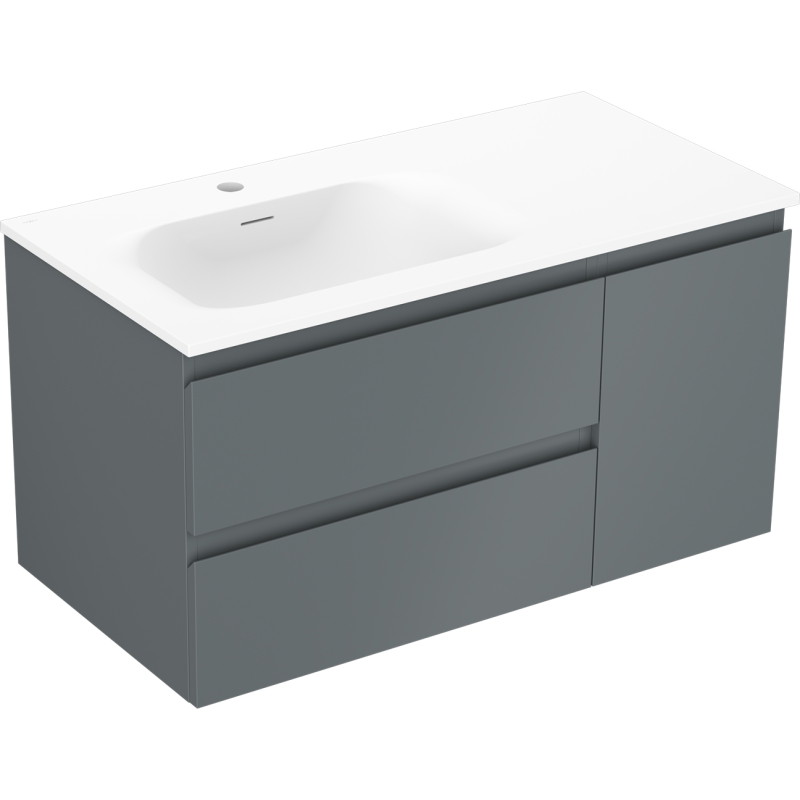Mexen Orio armoire de salle de bain 90 cm avec lavabo Vela gauche, 2S, 1D, graphite mat/blanc mat - 91A13-09047-3-BBFFF66-W23L01