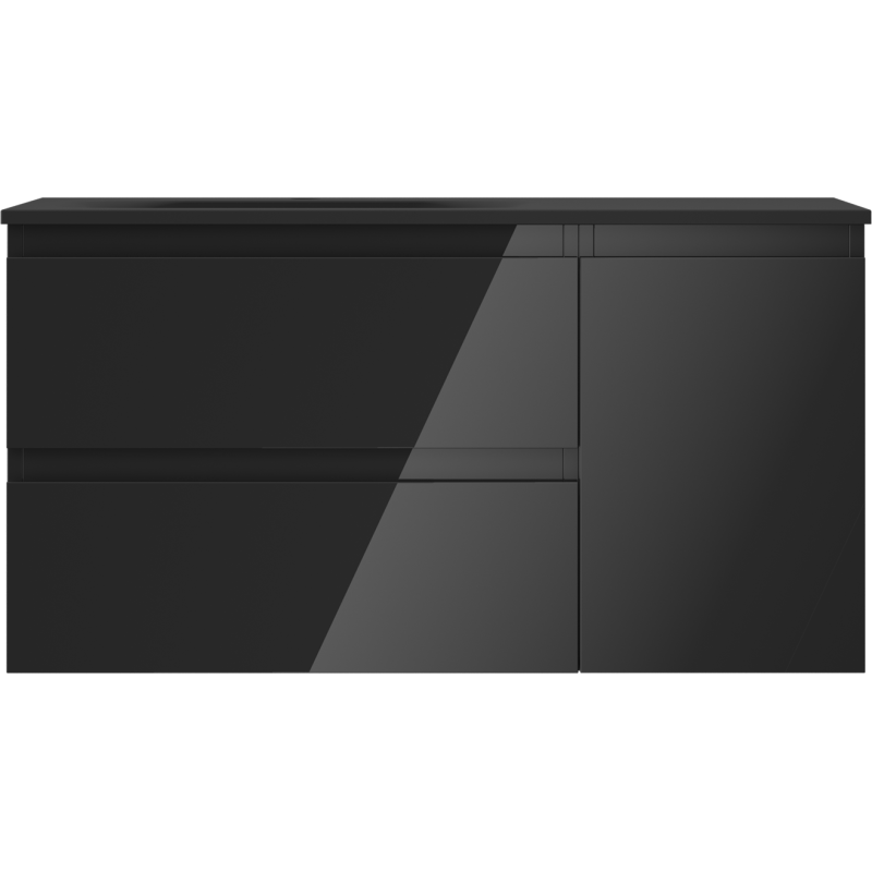 Mexen Orio meuble de salle de bain 90 cm avec lavabo Vela gauche, 2S, 1D, noir brillant/noir mat - 91A13-09047-3-BBFFF70-W23L71