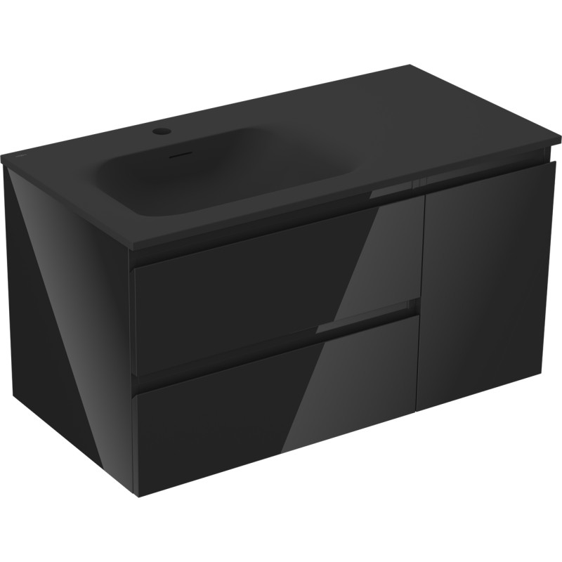 Mexen Orio armoire de salle de bain 90 cm avec lavabo Vela gauche, 2S, 1D, noir brillant/noir mat - 91A13-09047-3-BBFFF70-W23L71