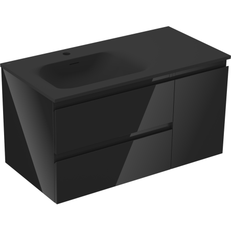 Mexen Orio armoire de salle de bain 90 cm avec lavabo Vela gauche, 2S, 1D, noir brillant/noir mat - 91A13-09047-3-BBFFF70-W23L71