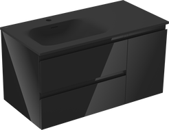 Mexen Orio meuble de salle de bain 90 cm avec lavabo Vela gauche, 2S, 1D, noir brillant/noir mat - 91A13-09047-3-BBFFF70-W23L71