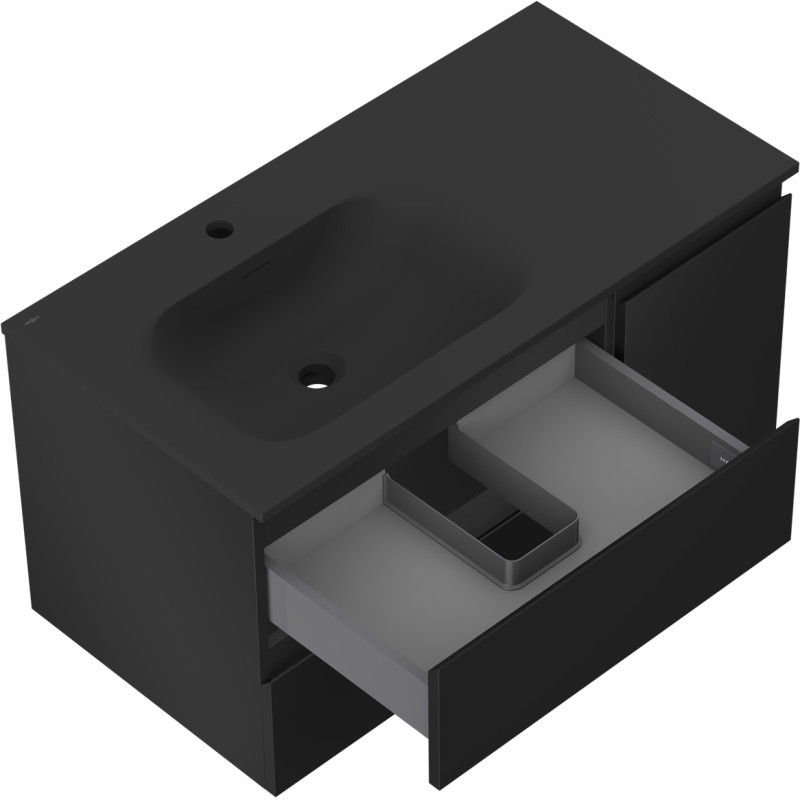 Mexen Orio armoire de salle de bain 90 cm avec lavabo Vela à gauche, 2S, 1D, noir mat - 91A13-09047-3-BBFFF71-W23L71