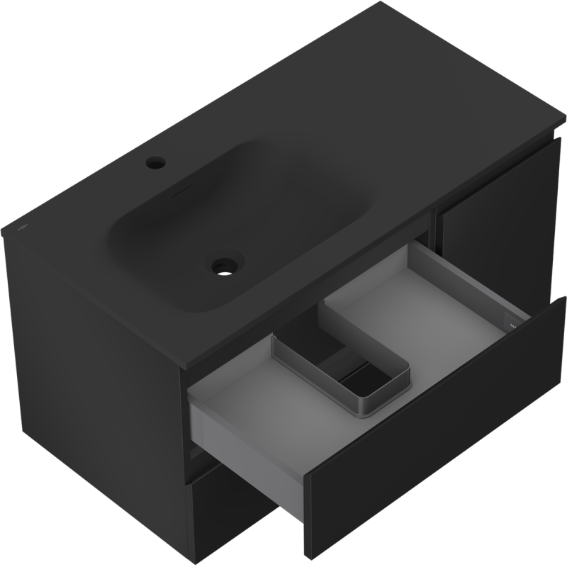 Mexen Orio meuble de salle de bain 90 cm avec lavabo Vela à gauche, 2S, 1D, noir mat - 91A13-09047-3-BBFFF71-W23L71