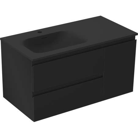 Mexen Orio meuble de salle de bain 90 cm avec lavabo Vela à gauche, 2S, 1D, noir mat - 91A13-09047-3-BBFFF71-W23L71