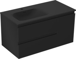Mexen Orio meuble de salle de bain 90 cm avec lavabo Vela à gauche, 2S, 1D, noir mat - 91A13-09047-3-BBFFF71-W23L71