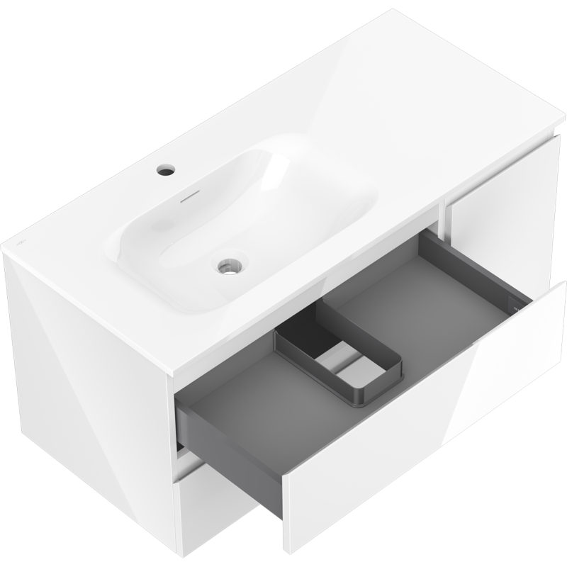 Mexen Orio armoire de salle de bain 100 cm avec lavabo Vela gauche, 2S, 1D, blanc brillant - 91A13-10047-3-BBFFF00-W23L00