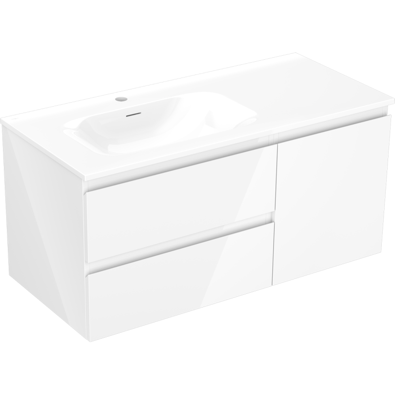 Mexen Orio armoire de salle de bain 100 cm avec lavabo Vela gauche, 2S, 1D, blanc brillant - 91A13-10047-3-BBFFF00-W23L00