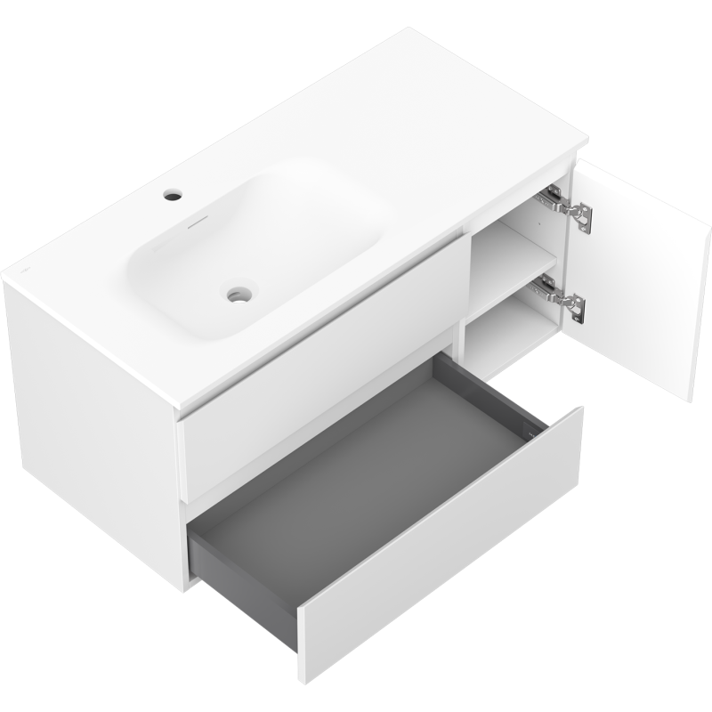 Mexen Orio meuble de salle de bain 100 cm avec lavabo Vela gauche, 2S, 1D, blanc mat - 91A13-10047-3-BBFFFF01-W23L01