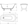 Mexen Retro baignoire autoportante 170 x 75 cm, blanche, pieds dorés - 53251707500-50