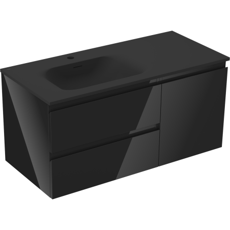 Mexen Orio Armoire de salle de bain 100 cm avec lavabo Vela gauche, 2S, 1D, noir brillant/noir mat