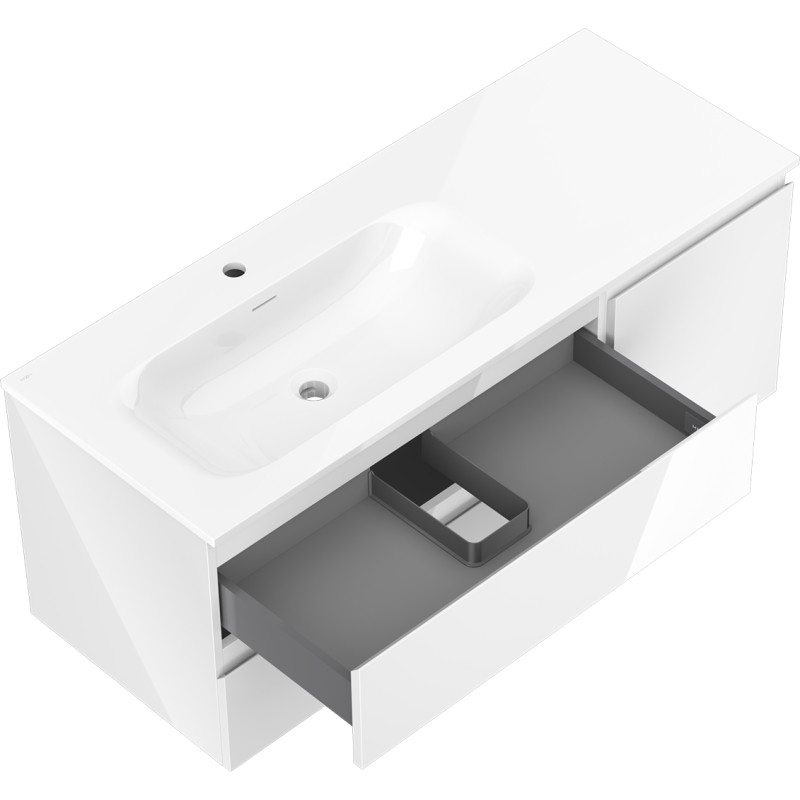 Mexen Orio armoire de salle de bain 120 cm avec lavabo Vela gauche, 2S, 1D, blanc brillant - 91A13-12047-3-BBFFF00-W23L00