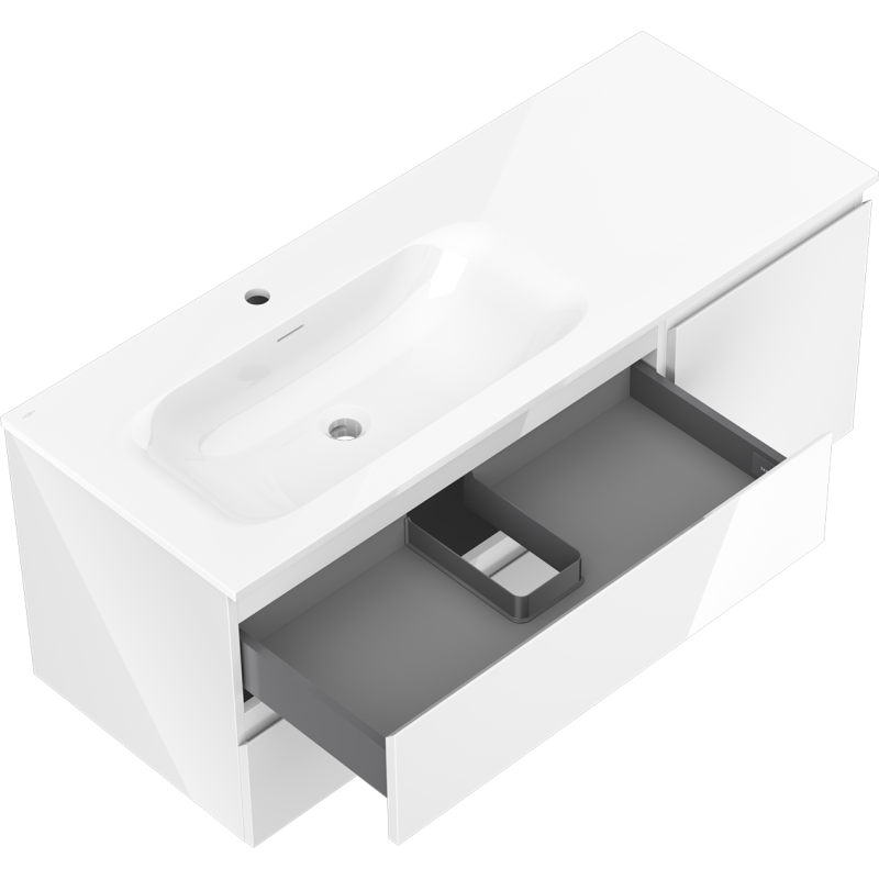 Mexen Orio meuble de salle de bain 120 cm avec vasque Vela gauche, 2T, 1P, blanc brillant - 91A13-12047-3-BBFFF00-W23L00