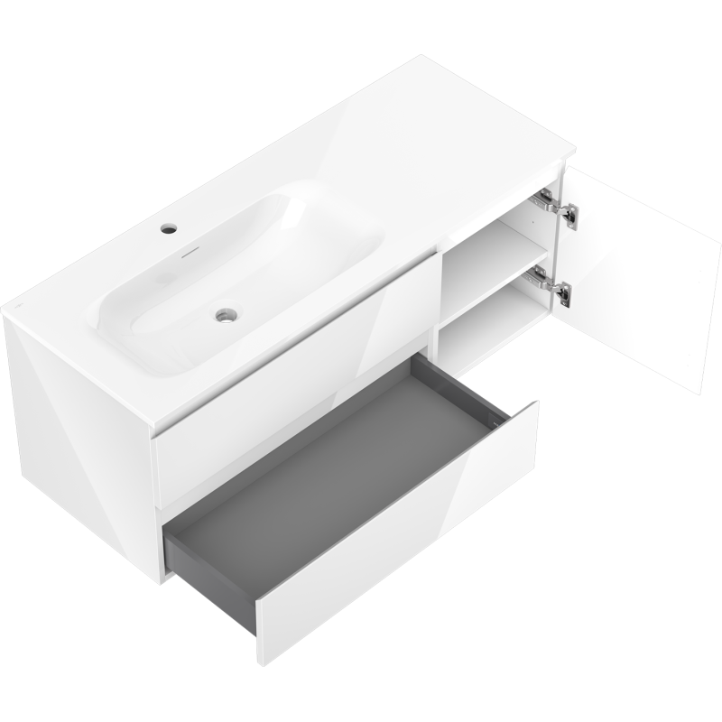 Mexen Orio meuble de salle de bain 120 cm avec vasque Vela gauche, 2T, 1P, blanc brillant - 91A13-12047-3-BBFFF00-W23L00