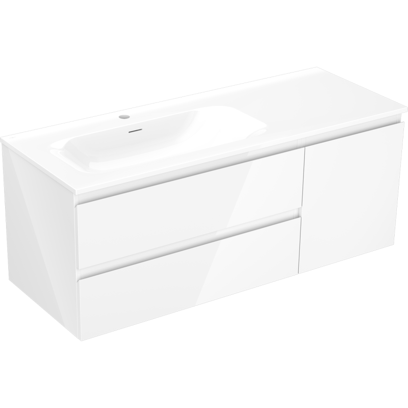 Mexen Orio meuble de salle de bain 120 cm avec vasque Vela gauche, 2T, 1P, blanc brillant - 91A13-12047-3-BBFFF00-W23L00