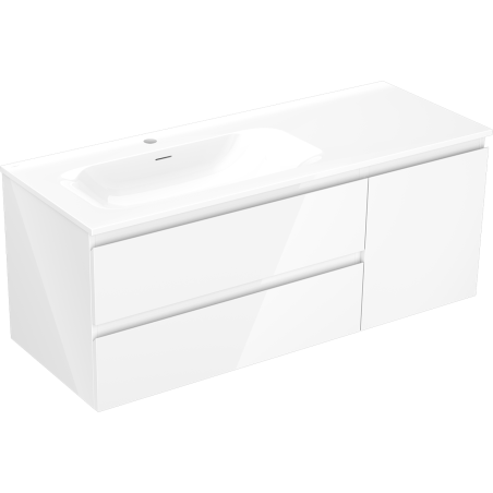 Mexen Orio meuble de salle de bain 120 cm avec vasque Vela gauche, 2T, 1P, blanc brillant - 91A13-12047-3-BBFFF00-W23L00