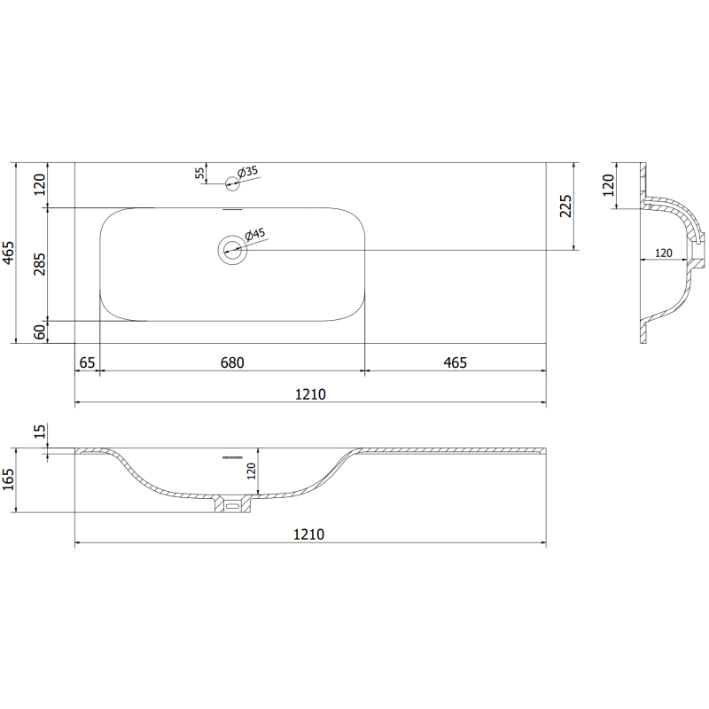 Mexen Orio meuble de salle de bain 120 cm avec lavabo Vela gauche, 2S, 1D, gris mat/blanc mat - 91A13-12047-3-BBFFF62-W23L01