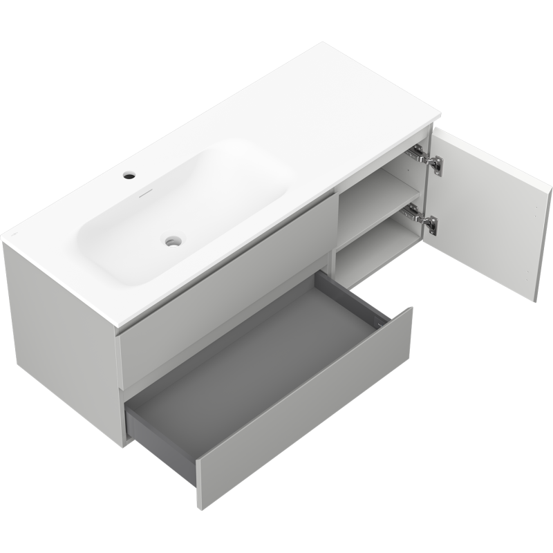 Mexen Orio meuble de salle de bain 120 cm avec lavabo Vela gauche, 2S, 1D, gris mat/blanc mat - 91A13-12047-3-BBFFF62-W23L01