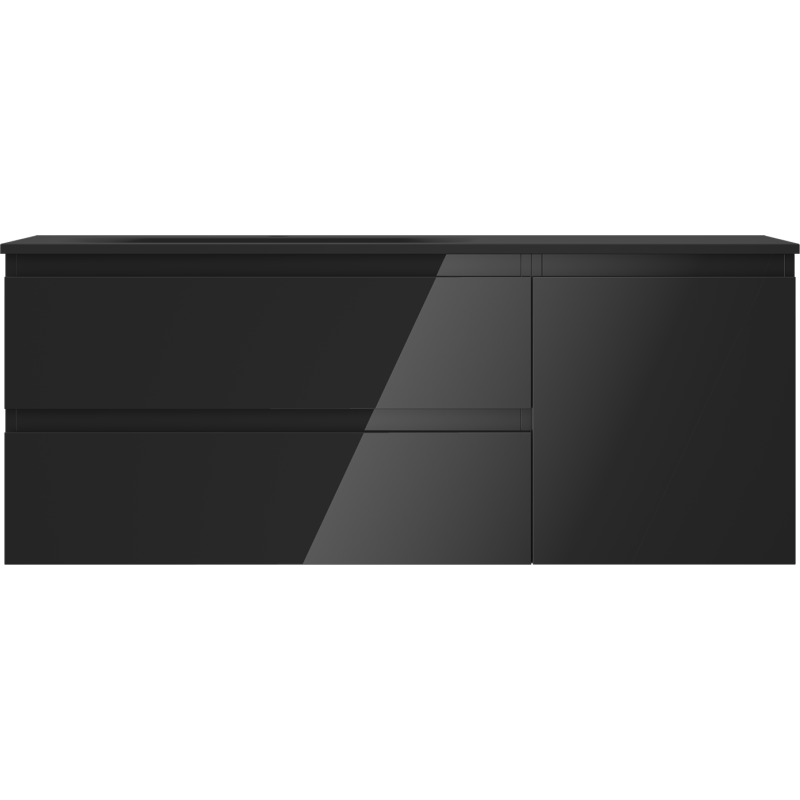 Mexen Orio cabinet de salle de bain 120 cm avec lavabo Vela gauche, 2 tiroirs, 1 porte, noir brillant/noir mat