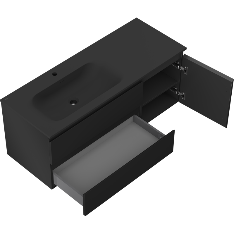 Mexen Orio meuble de salle de bain 120 cm avec lavabo Vela gauche, 2S, 1D, noir mat - 91A13-12047-3-BBFFF71-W23L71