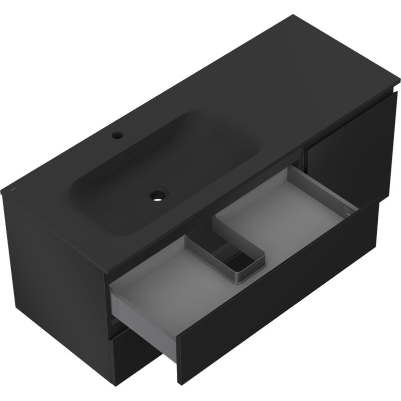 Mexen Orio meuble de salle de bain 120 cm avec lavabo Vela gauche, 2S, 1D, noir mat - 91A13-12047-3-BBFFF71-W23L71
