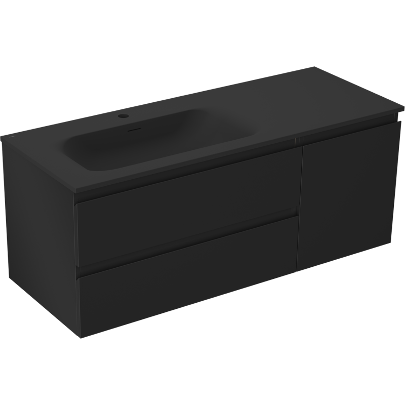 Mexen Orio meuble de salle de bain 120 cm avec lavabo Vela gauche, 2S, 1D, noir mat - 91A13-12047-3-BBFFF71-W23L71