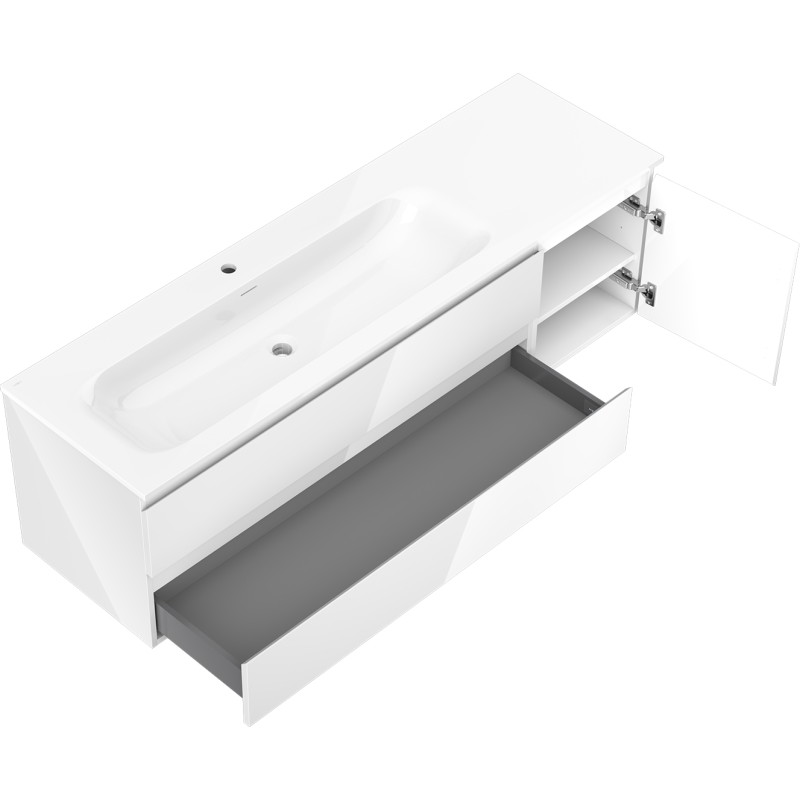 Mexen Orio armoire de salle de bain 160 cm avec lavabo Vela gauche, 2S, 1D, blanc brillant - 91A13-16047-3-BBFFF00-W23L00