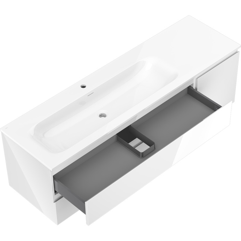 Mexen Orio armoire de salle de bain 160 cm avec lavabo Vela gauche, 2S, 1D, blanc brillant - 91A13-16047-3-BBFFF00-W23L00