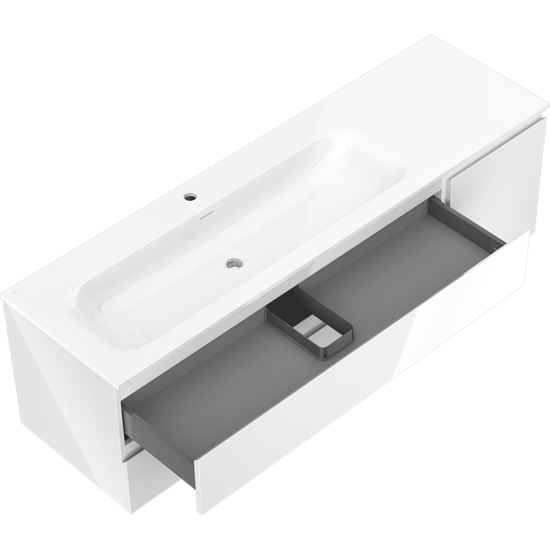 Mexen Orio meuble de salle de bain 160 cm avec lavabo Vela à gauche, 2S, 1D, blanc brillant - 91A13-16047-3-BBFFF00-W23L00