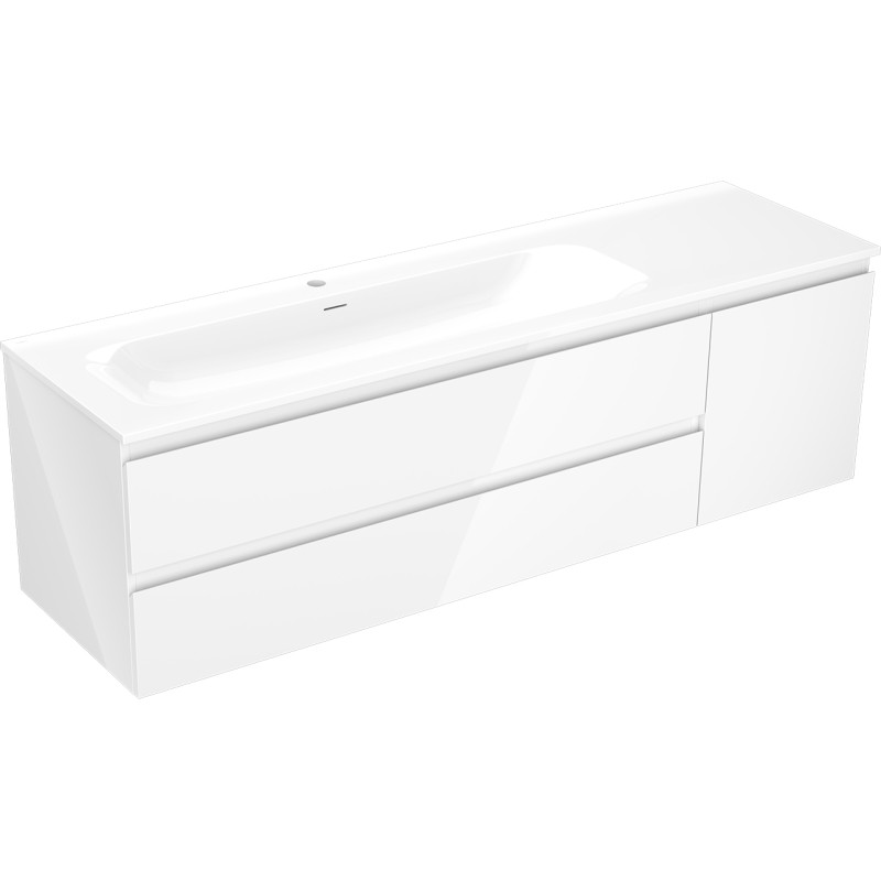 Mexen Orio armoire de salle de bain 160 cm avec lavabo Vela gauche, 2S, 1D, blanc brillant - 91A13-16047-3-BBFFF00-W23L00
