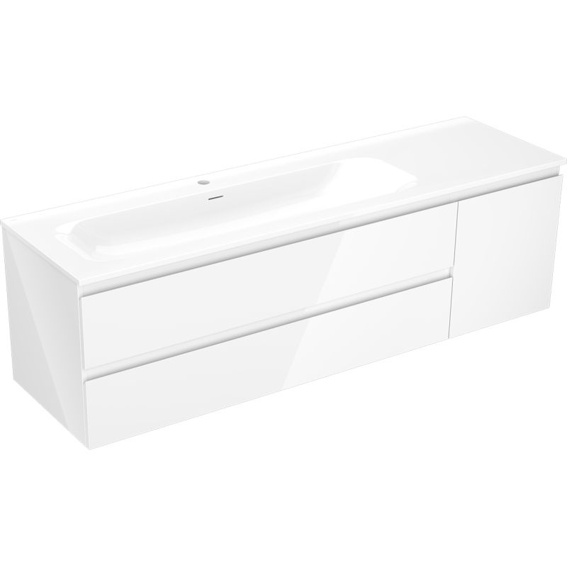 Mexen Orio meuble de salle de bain 160 cm avec lavabo Vela à gauche, 2S, 1D, blanc brillant - 91A13-16047-3-BBFFF00-W23L00