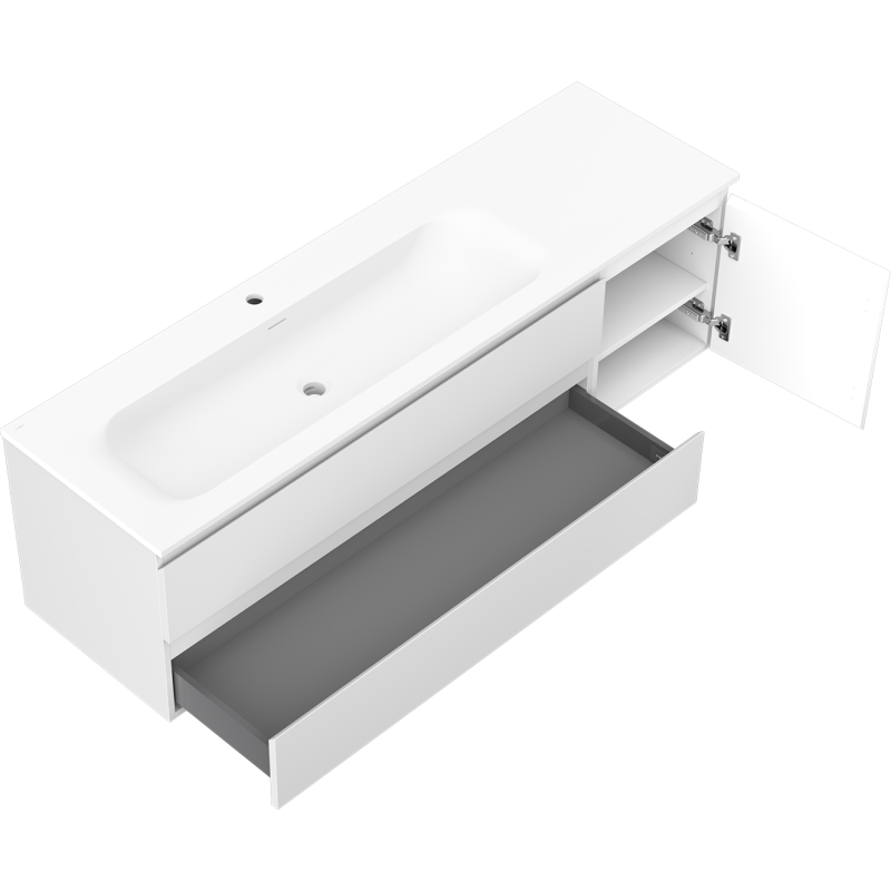 Mexen Orio meuble de salle de bains 160 cm avec lavabo Vela gauche, 2S, 1D, blanc mat - 91A13-16047-3-BBFFFF01-W23L01
