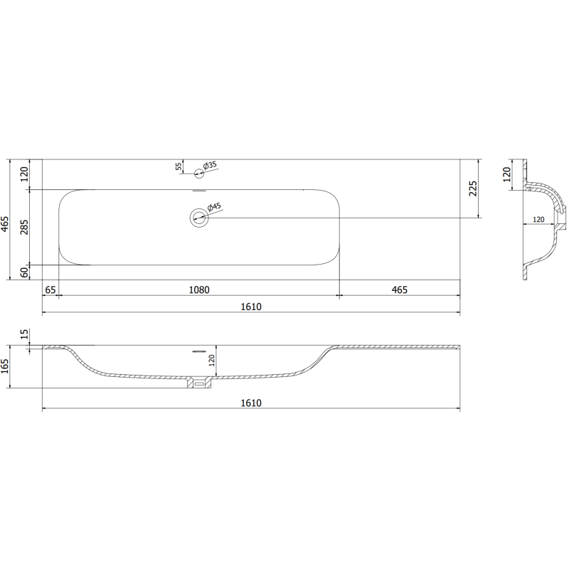Mexen Orio meuble de salle de bains 160 cm avec lavabo Vela à gauche, 2S, 1D, gris mat/blanc mat - 91A13-16047-3-BBFFF62-W23L01