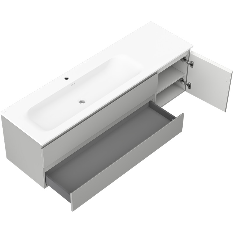 Mexen Orio armoire de salle de bain 160 cm avec lavabo Vela à gauche, 2T, 1P, gris mat/blanc mat - 91A13-16047-3-BBFFF62-W23L01
