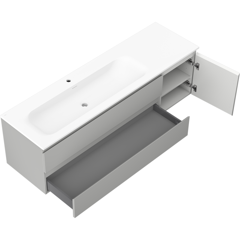 Mexen Orio meuble de salle de bains 160 cm avec lavabo Vela à gauche, 2S, 1D, gris mat/blanc mat - 91A13-16047-3-BBFFF62-W23L01
