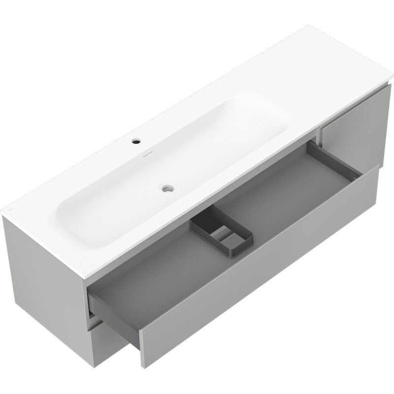 Mexen Orio armoire de salle de bain 160 cm avec lavabo Vela à gauche, 2T, 1P, gris mat/blanc mat - 91A13-16047-3-BBFFF62-W23L01