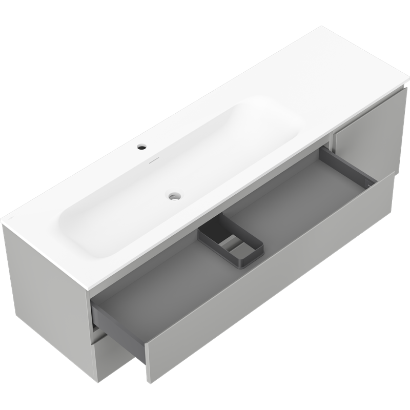Mexen Orio meuble de salle de bains 160 cm avec lavabo Vela à gauche, 2S, 1D, gris mat/blanc mat - 91A13-16047-3-BBFFF62-W23L01