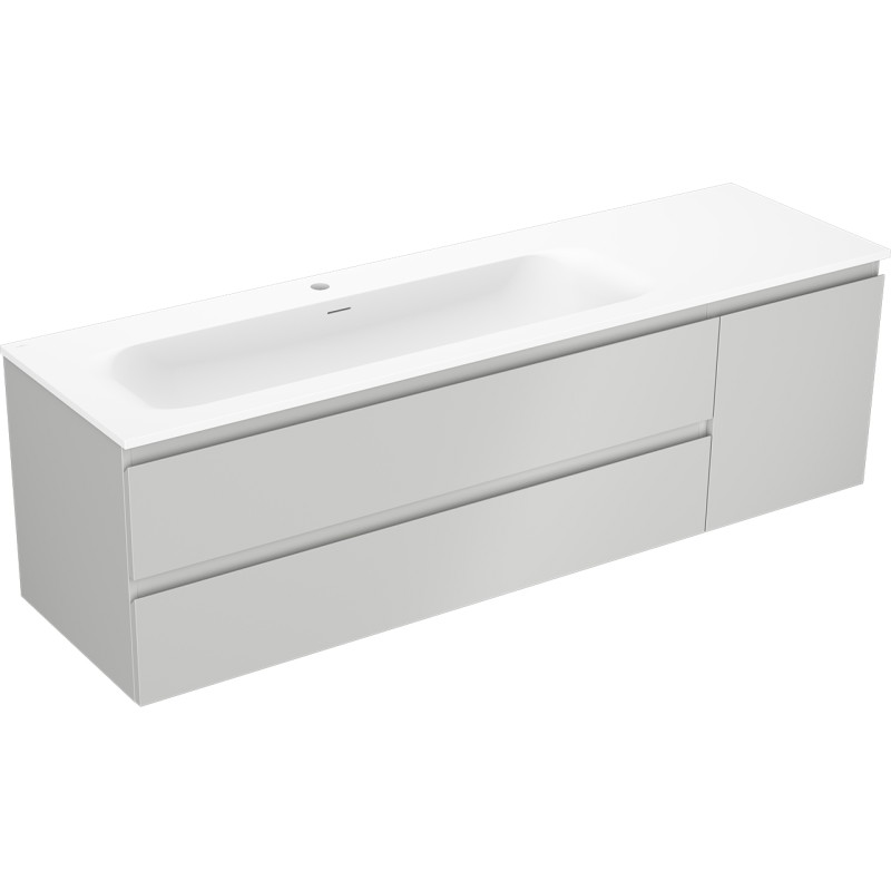 Mexen Orio armoire de salle de bain 160 cm avec lavabo Vela à gauche, 2T, 1P, gris mat/blanc mat - 91A13-16047-3-BBFFF62-W23L01