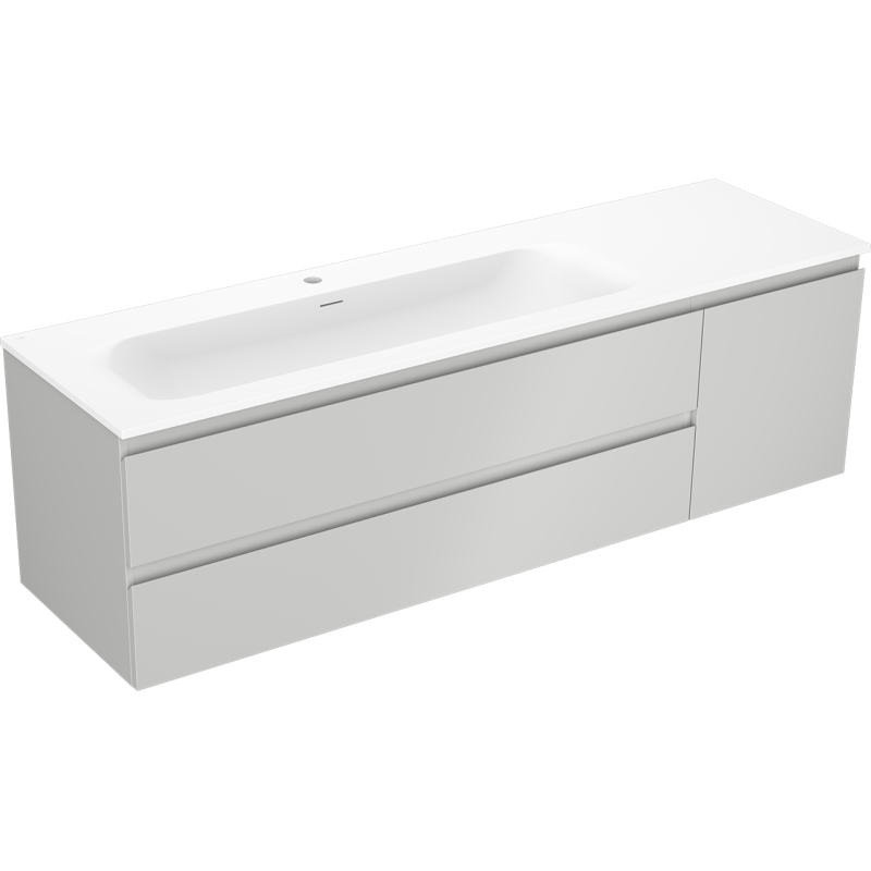 Mexen Orio meuble de salle de bains 160 cm avec lavabo Vela à gauche, 2S, 1D, gris mat/blanc mat - 91A13-16047-3-BBFFF62-W23L01