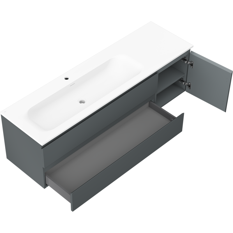 Mexen Orio meuble de salle de bain 160 cm avec lavabo Vela gauche, 2T, 1P, graphite mat/blanc mat - 91A13-16047-3-BBFFF66-W23L01