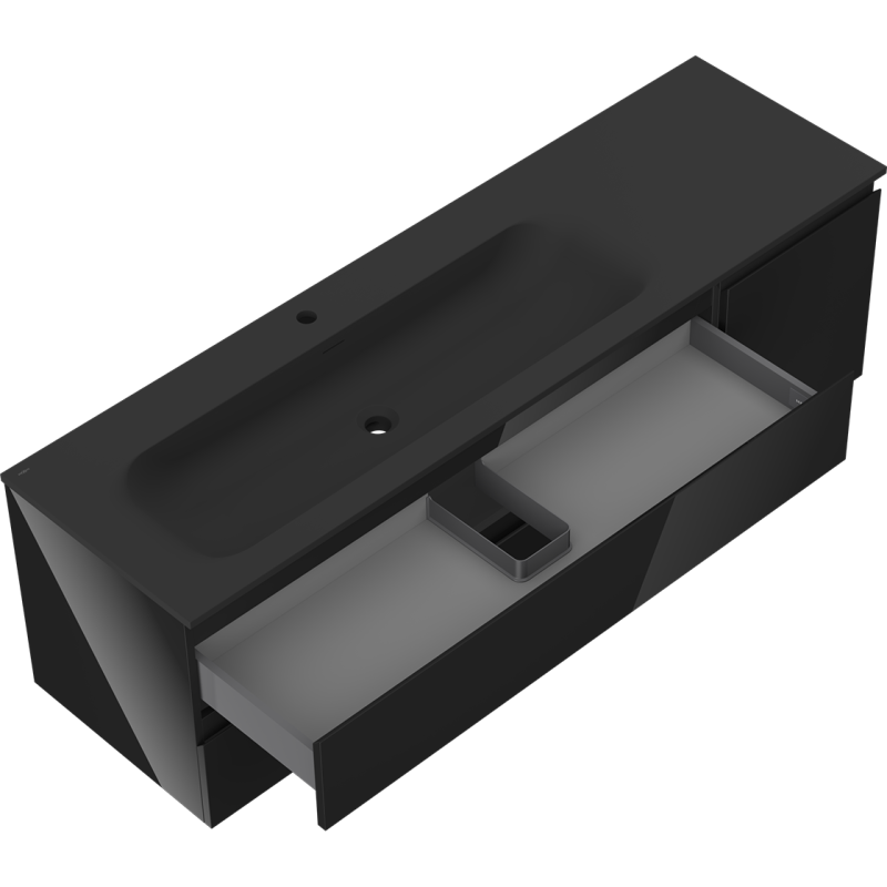 Mexen Orio meuble de salle de bain 160 cm avec lavabo Vela gauche, 2S, 1D, noir brillant/noir mat - 91A13-16047-3-BBFFF70-W23L71