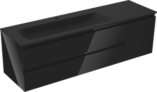 Mexen Orio meuble de salle de bain 160 cm avec lavabo Vela gauche, 2S, 1D, noir brillant/noir mat - 91A13-16047-3-BBFFF70-W23L71