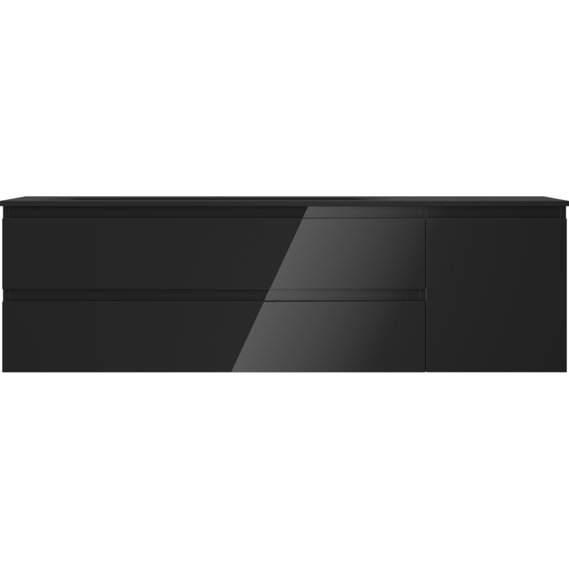 Mexen Orio meuble de salle de bain 160 cm avec lavabo Vela gauche, 2S, 1D, noir brillant/noir mat - 91A13-16047-3-BBFFF70-W23L71
