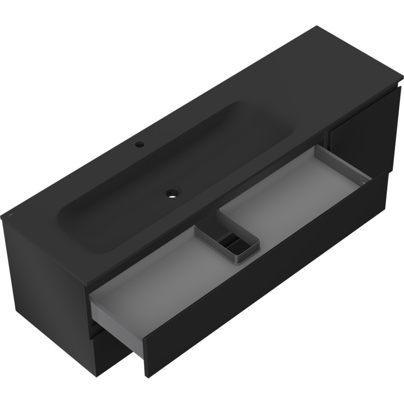 Mexen Orio armoire de salle de bain 160 cm avec lavabo Vela à gauche, 2S, 1D, noir mat - 91A13-16047-3-BBFFF71-W23L71